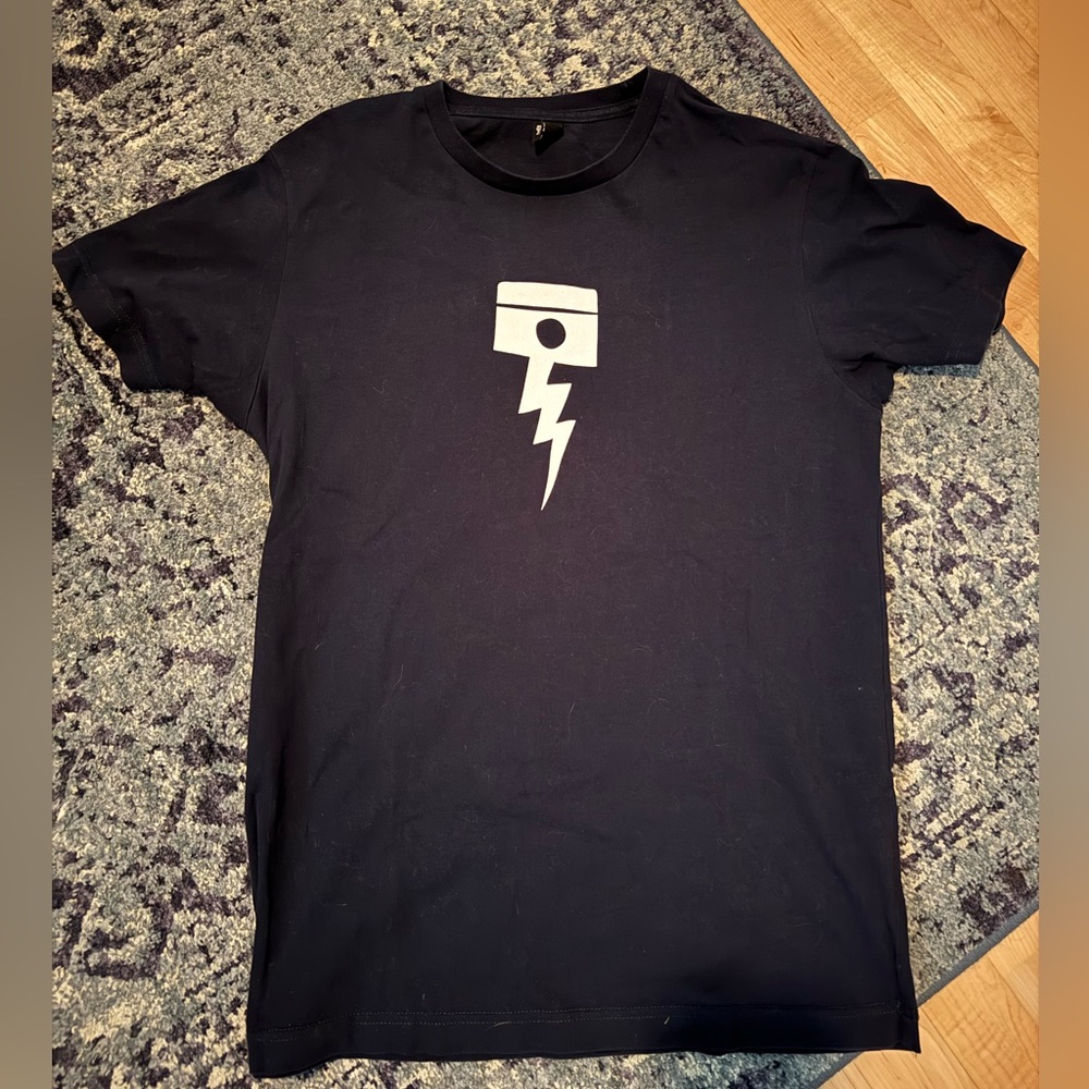 Blue and White Short Sleeve Tee with Geometric Design - Picture 9 of 11